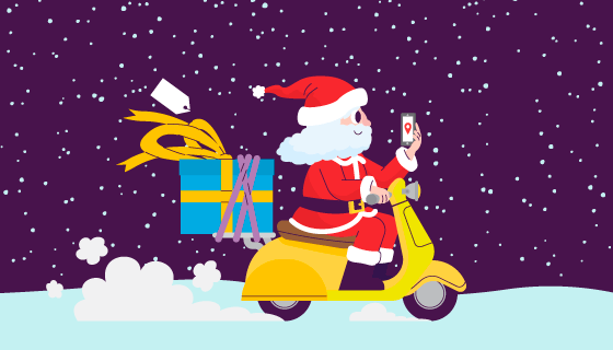 骑摩托车送礼物的圣诞老人矢量素材(AI/EPS/PNG)