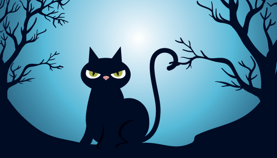 黑夜里的猫咪万圣节背景矢量素材(EPS)