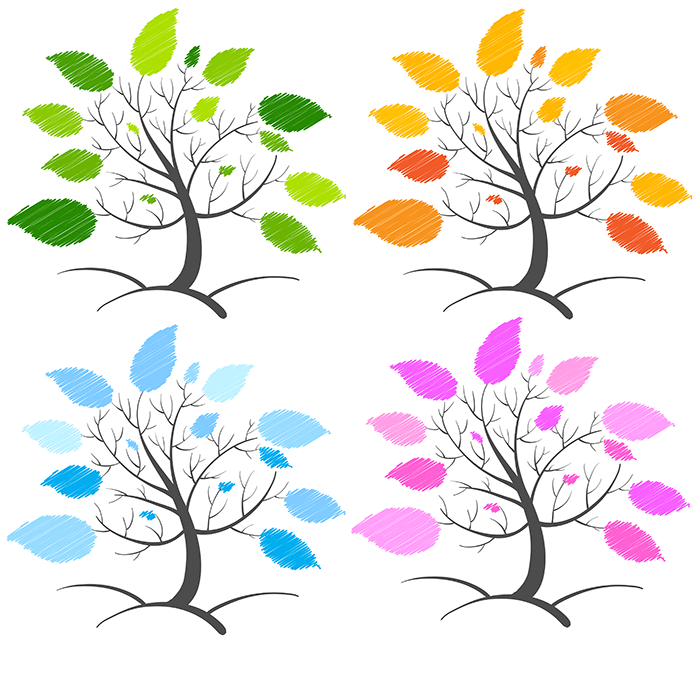 4棵不同颜色树叶的树矢量素材(EPS)