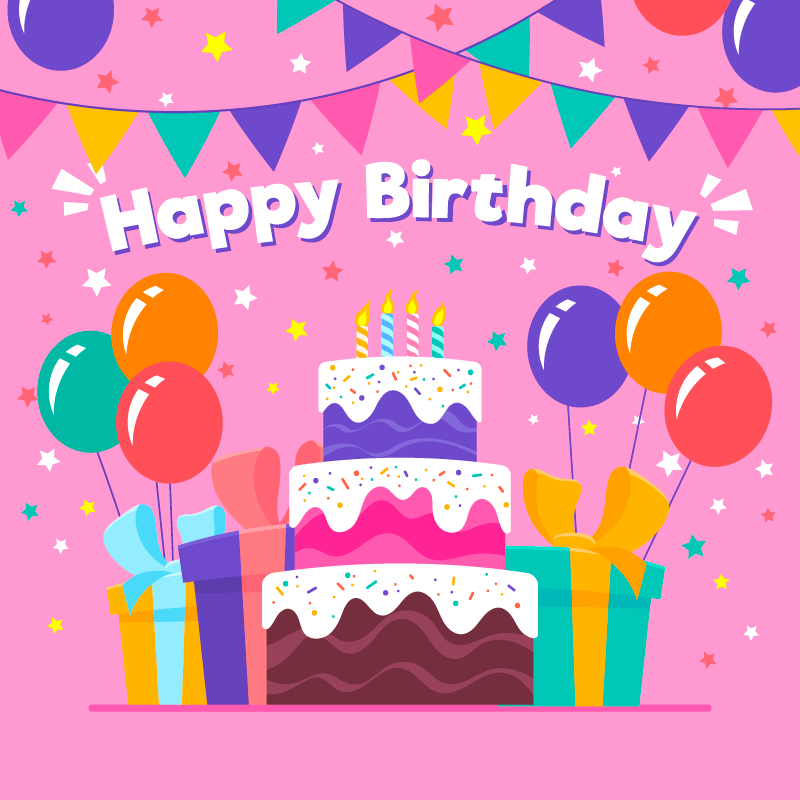 蛋糕和气球生日快乐背景矢量素材(AI/EPS/免扣PNG)