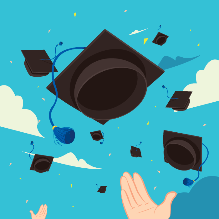 毕业帽与天空背景矢量素材(EPS/AI)