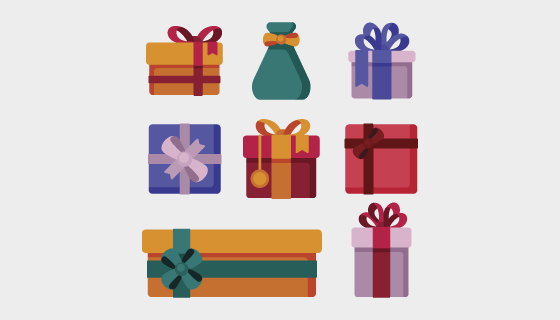 扁平风格圣诞节礼物矢量素材(AI/EPS/PNG)