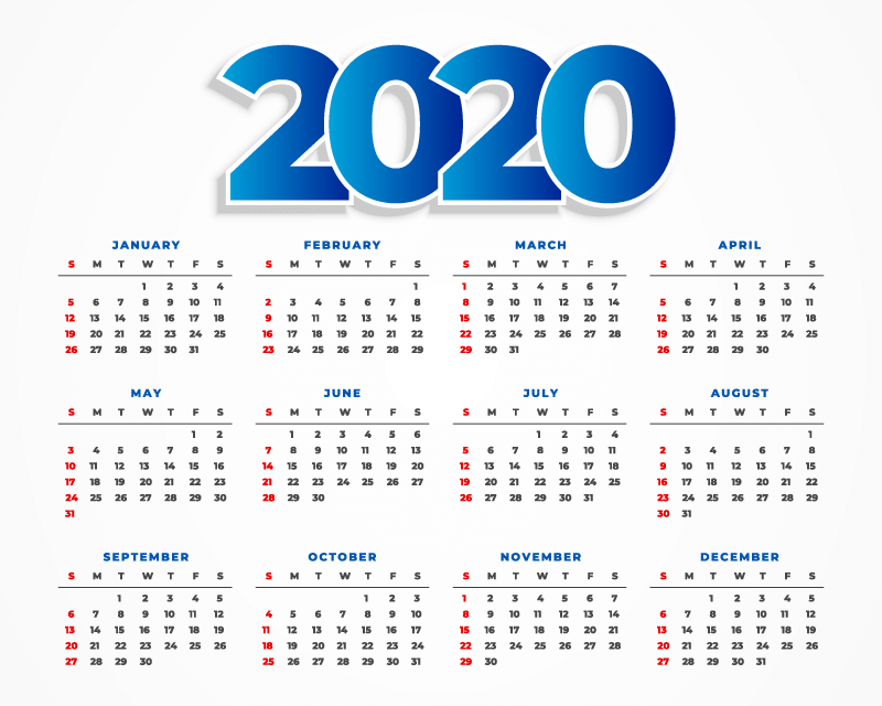 简洁的2020年日历矢量素材(EPS/免扣PNG)