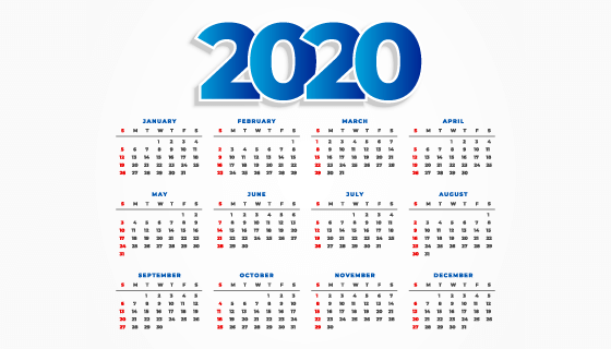简洁的2020年日历矢量素材(EPS/PNG)