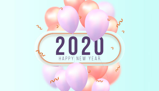 漂亮气球设计2020新年快乐背景矢量素材(AI/EPS)