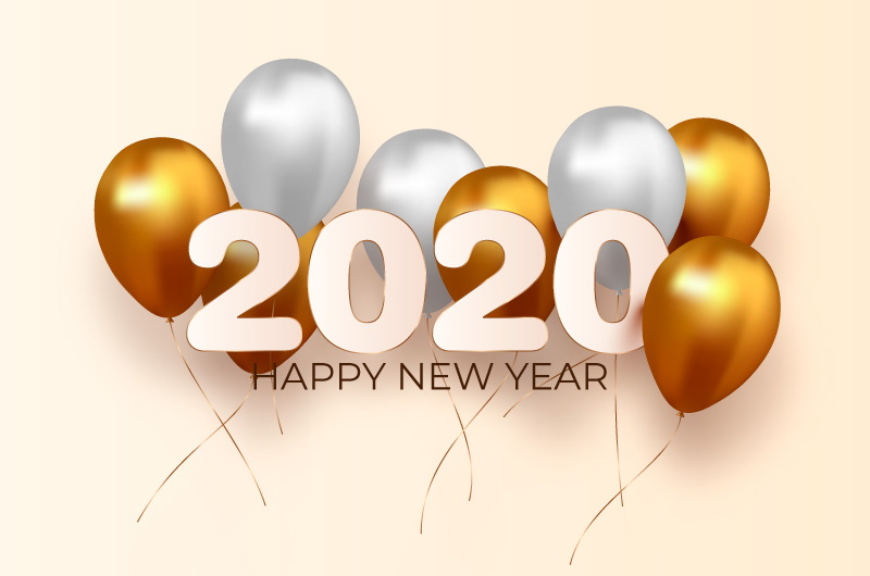 金色白色气球2020新年快乐背景矢量素材(AI/EPS/免扣PNG)
