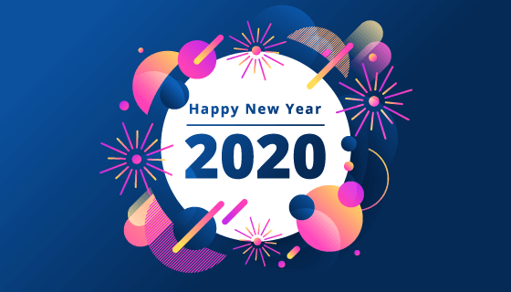 扁平多彩的2020新年快乐背景矢量素材(AI/EPS)