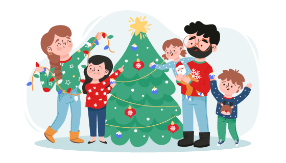 一家人快乐的装饰圣诞树矢量素材(AI/EPS/PNG)