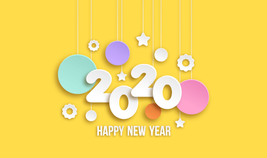 黄色卡通2020新年快乐背景矢量素材(AI/EPS)