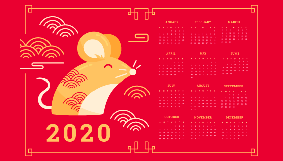扁平风格2020鼠年日历矢量素材(AI/EPS)