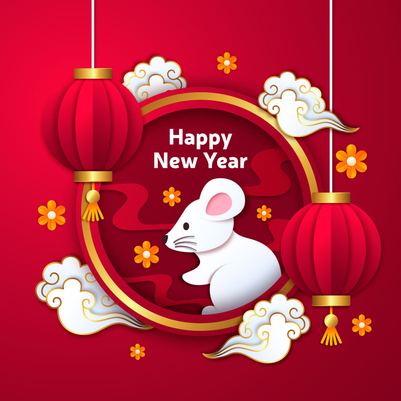 可爱小白鼠新年快乐背景矢量素材(AI/EPS)