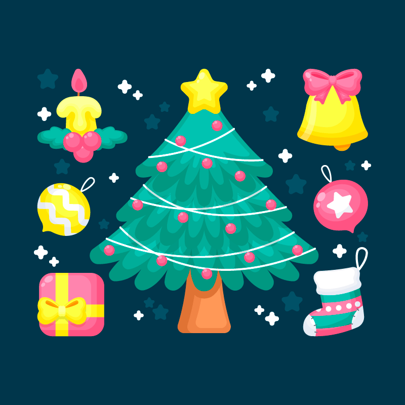 可爱的圣诞树和装饰品矢量素材(AI/EPS/免扣PNG)