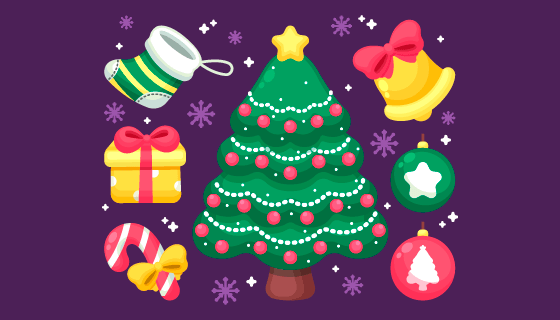 可爱的圣诞树和装饰品矢量素材(AI/EPS/PNG)