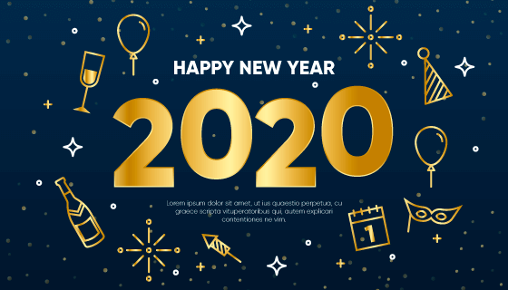 金色元素2020新年快乐背景矢量素材(AI/EPS)