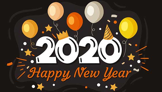 手绘气球2020新年快乐背景矢量素材(AI/EPS)