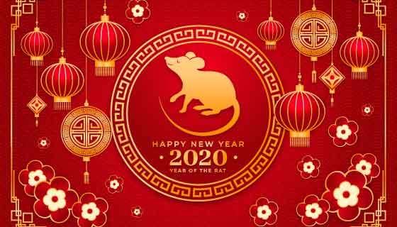 金色红色喜庆2020鼠年快乐矢量素材(AI/EPS)