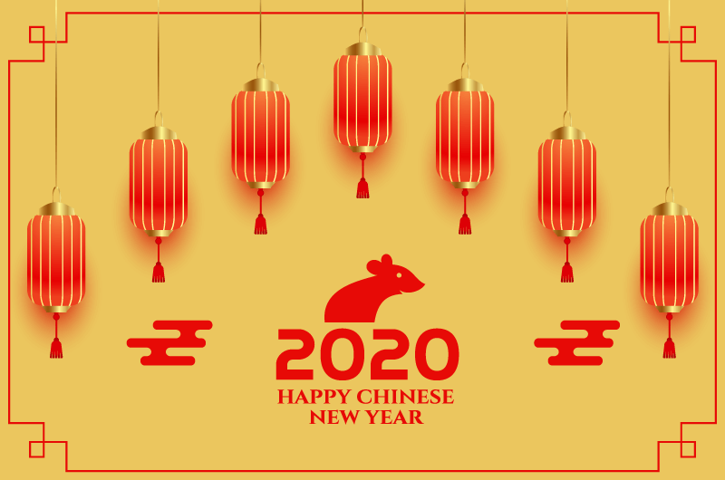 红色灯笼2020鼠年春节快乐矢量素材(EPS)