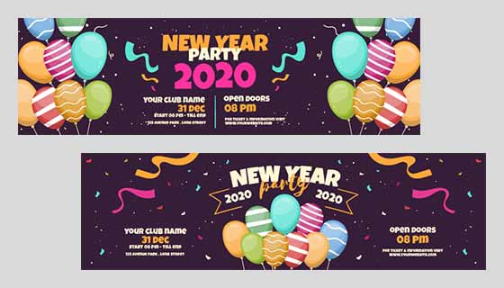 手绘气球2020新年快乐派对banner矢量素材(AI/EPS/PNG)