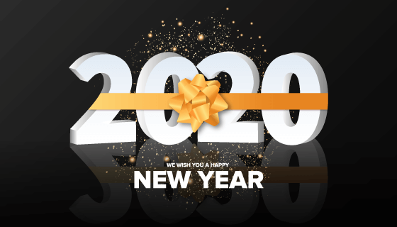 金色彩带2020新年快乐背景矢量素材(EPS)