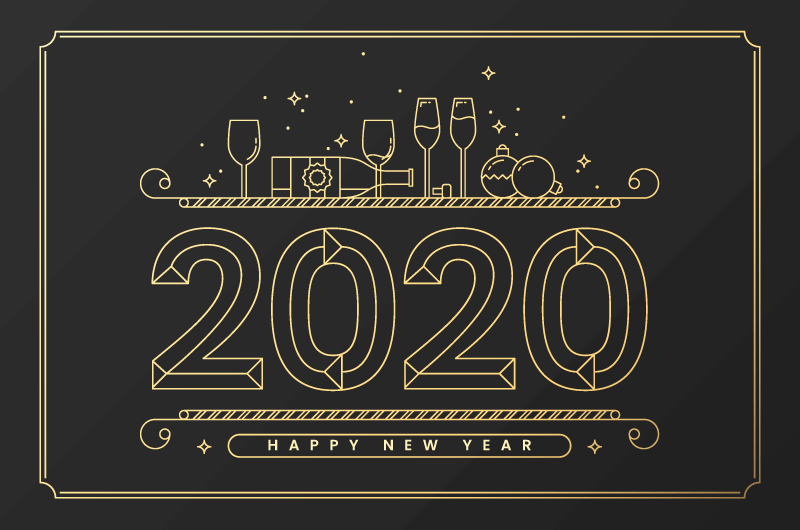 金色线条设计2020新年快乐矢量素材(AI/EPS/免扣PNG)