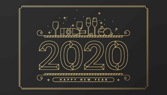 金色线条设计2020新年快乐矢量素材(AI/EPS/PNG)