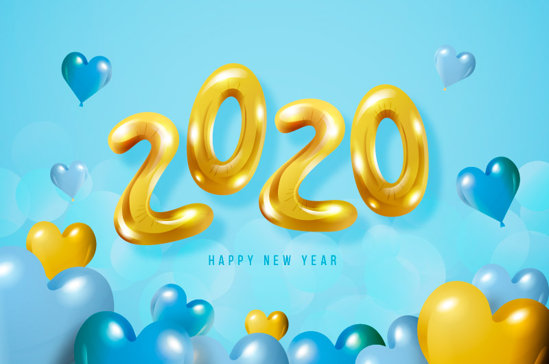 有趣的气球2020新年快乐背景矢量素材(AI/EPS)