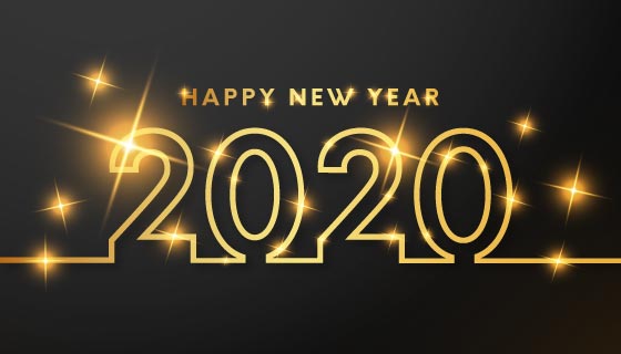 金色线条2020新年快乐背景矢量素材(EPS)