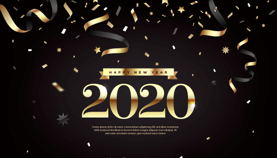 金色彩带纸屑2020新年快乐背景矢量素材(AI/EPS)
