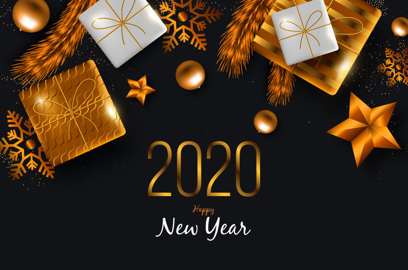 逼真的饰品2020新年快乐背景矢量素材(AI/EPS)