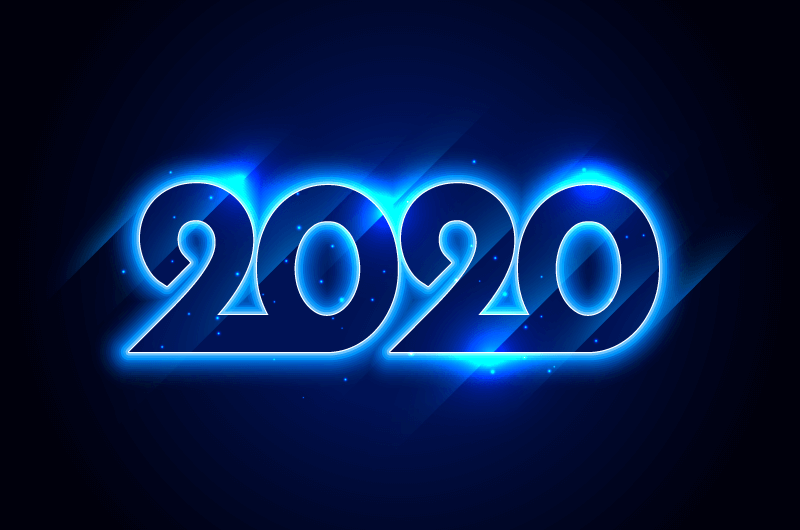 蓝色发光2020新年快乐背景矢量素材(EPS)