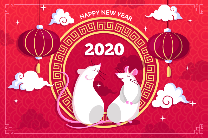 可爱小白鼠2020新年快乐矢量素材(AI/EPS)