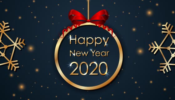 金色挂饰2020新年快乐矢量素材(EPS)