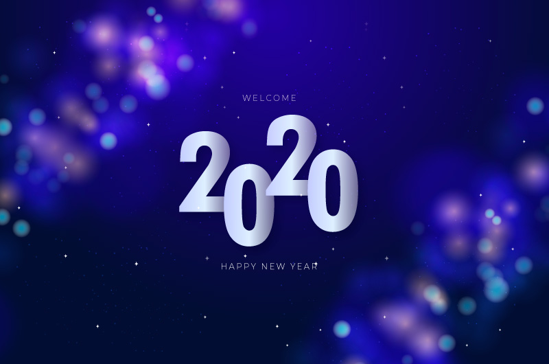 蓝色散景2020新年快乐矢量素材(AI/EPS)