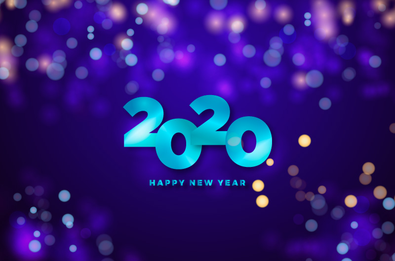 紫色散景2020新年快乐矢量素材(AI/EPS)