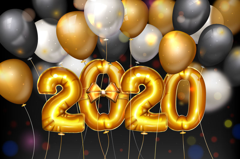 逼真气球2020新年快乐背景矢量素材(AI/EPS)