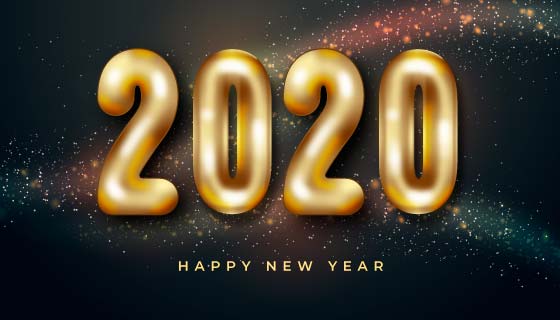 金色气球2020新年快乐矢量素材(AI/EPS)