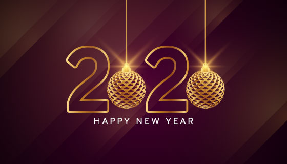 金色吊饰2020新年快乐矢量素材(EPS)