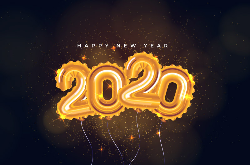 金色数字气球2020新年快乐矢量素材(AI/EPS)