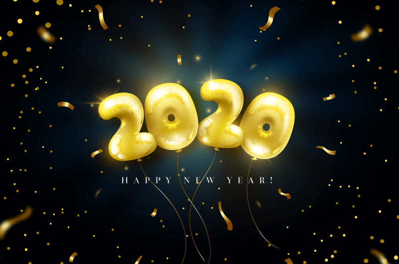 可爱金色气球2020新年快乐矢量素材(AI/EPS)