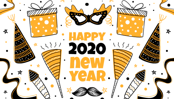 手绘新年元素2020新年快乐矢量素材(AI/EPS/PNG)