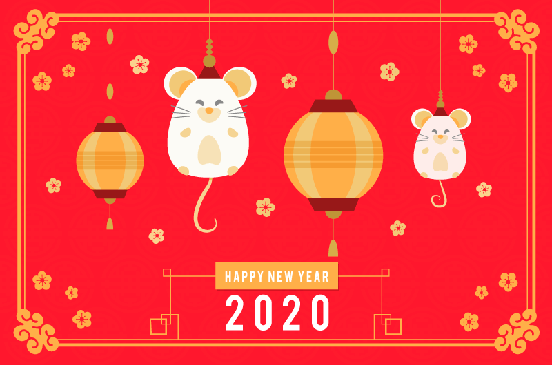 可爱老鼠灯笼2020新年快乐矢量素材(AI/EPS/免扣PNG)
