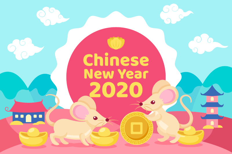 老鼠和元宝2020春节快乐矢量素材(AI/EPS)