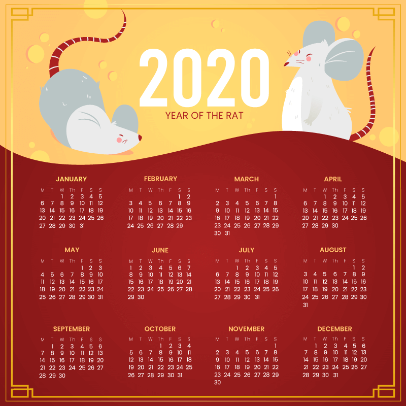 扁平风格老鼠2020年日历矢量素材(AI/EPS)