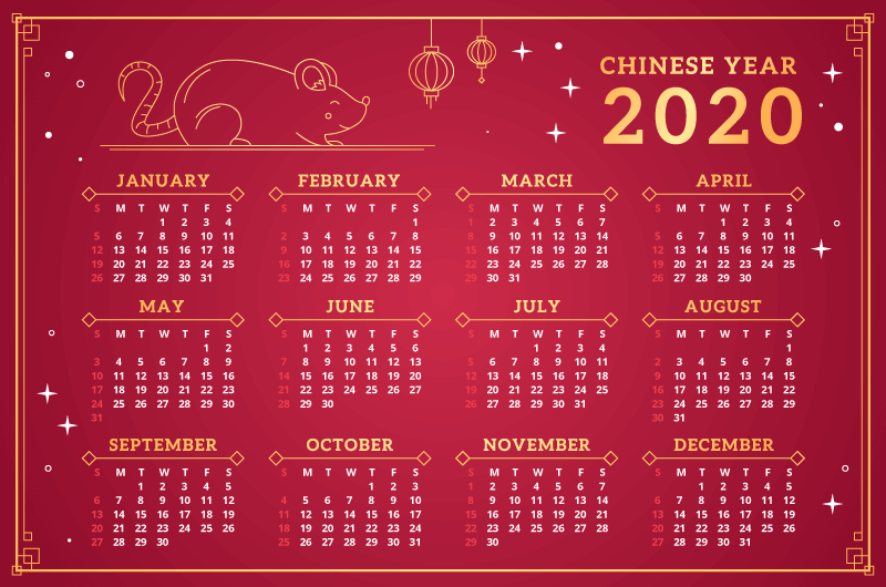 红色金色2020年日历矢量素材(AI/EPS)