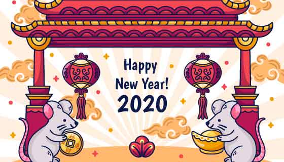 手绘老鼠2020新年快乐矢量素材(AI/EPS)