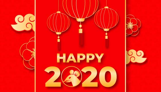 红色喜庆2020春节快乐矢量素材(AI/EPS)