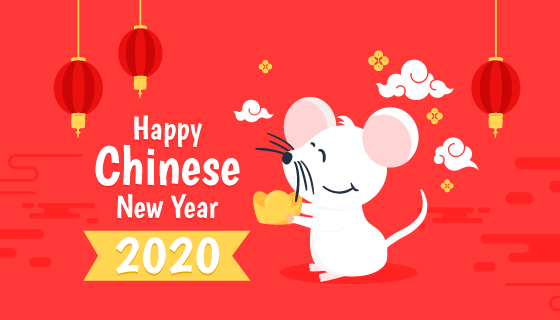 捧元宝的小白鼠2020春节快乐矢量素材(AI/EPS)