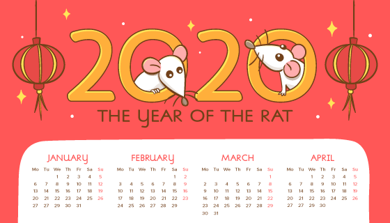 手绘老鼠2020年日历矢量素材(AI/EPS)