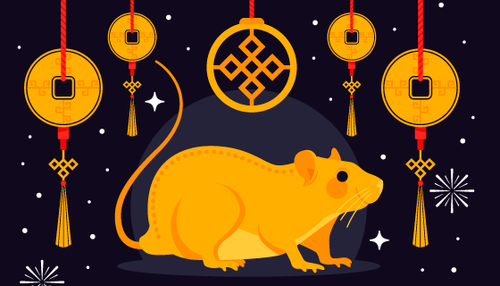 金色老鼠铜钱2020鼠年新年快乐矢量素材(AI/EPS/PNG)