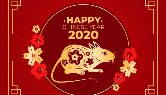 金色老鼠2020春节快乐矢量素材(AI/EPS)